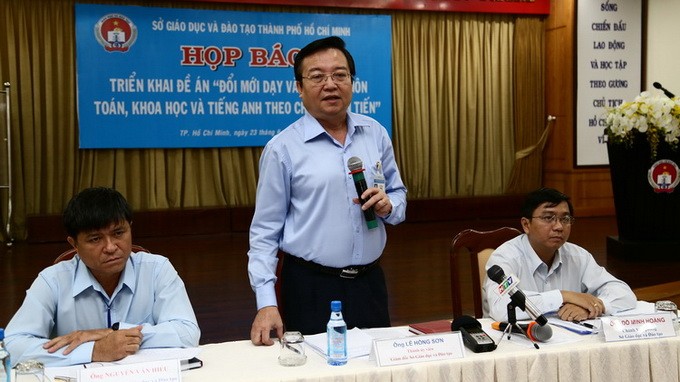 Ông Lê Hồng Sơn - Giám đốc Sở Đào tạo TP.HCM tại buổi công bố chương trình tích hợp mới.