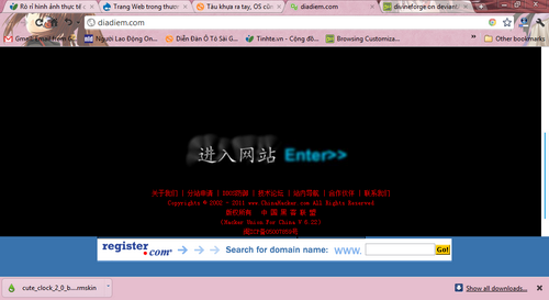 Giao diện trang chủ website diadiem.com đã bị thay đổi hoàn toàn và xuất hiện các dòng chữ tiếng Hoa để lại trên trang chủ.