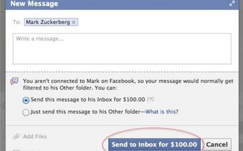 Giao diện hộp thoại gửi tin nhắn cho Mark Zuckerberg với hai chọn lựa miễn phí và thu phí - Ảnh: CNBC.