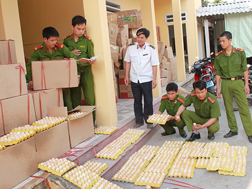 Cơ quan chức năng Hải Phòng kiểm tra số trứng bị thu giữ.