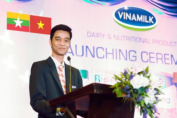 Ông Võ Trung Hiếu, Giám đốc Kinh doanh Quốc tế Vinamilk, phát biểu khai mạc buổi lễ ra mắt chính thức thương hiệu Vinamilk tại Myanmar.