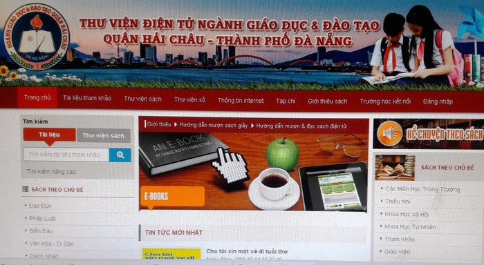 Giao diện thư viện điện tử của Phòng giáo dục quận Hải Châu (Đà Nẵng). Ảnh: An Nguyên