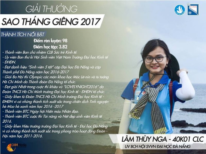 Lâm Thùy Nga là một trong bốn sinh viên Đại học Đà Nẵng nhận giải thưởng Sao Tháng Giêng. Ảnh: TH