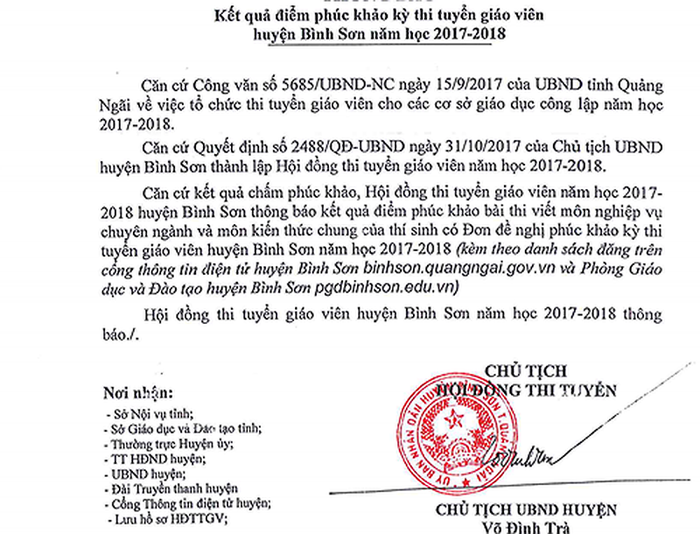 Kỳ thi tuyển giáo viên tại Hội đồng thi huyện Bình Sơn xảy ra nhiều khiếu nại, tố cáo. Ảnh: AP