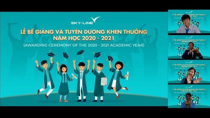 Lễ bế giảng và tuyên dương khen thưởng với hình thức trực tuyến của học sinh trong Hệ thống giáo dục Sky-Line. Ảnh: BT