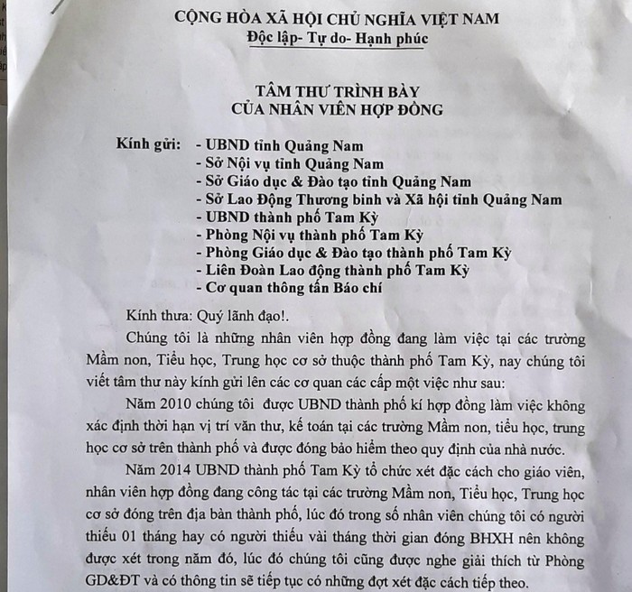 Tâm thư của những nhân viên hợp đồng tại các trường học trước nguy cơ bị mất việc. Ảnh: AN