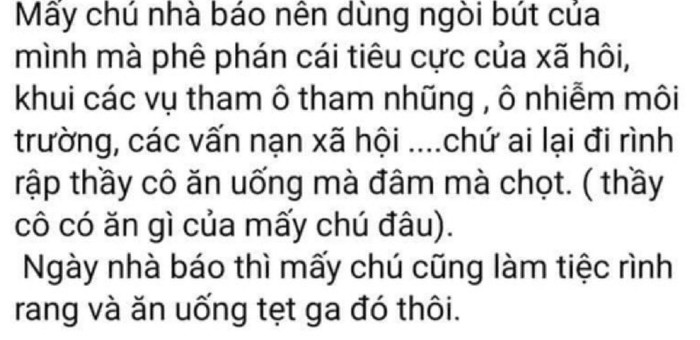 Một đoạn nội dung với lời lẽ phản cảm, không đúng sự thật của ông K. đăng trên trang facebook cá nhân của ông này. Ảnh chụp lại màn hình.