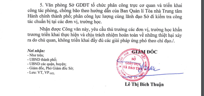 Công văn khẩn của Sở Giáo dục và Đào tạo Đà Nẵng về việc cho học sinh nghỉ học để phòng, tránh bão số 4.