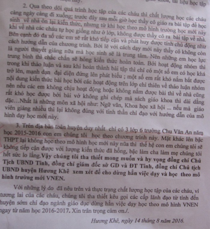 Những lý do được phụ huynh nêu ra khiến họ không muốn con học theo VNEN (Ảnh: tác giả).