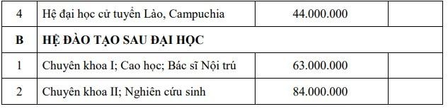 Mức đóng học phí năm học 2022-2023 của Trường Đại học Y khoa Phạm Ngọc Thạch. Nguồn: Website nhà trường