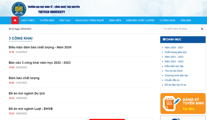 Báo cáo 3 công khai năm học 2022 - 2023 và Điều kiện đảm bảo chất lượng năm 2024 là 2 tệp công khai thông tin mới nhất ở mục 3 công khai trên website của nhà trường. Ảnh chụp màn hình Ảnh chụp màn hình 2025-04-29 093327.png