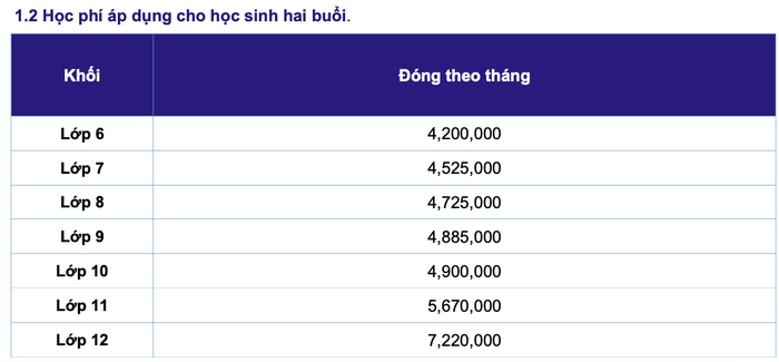Ảnh chụp màn hình một phần biểu học phí tại Trường THCS & THPT Tân Phú tân phú.png