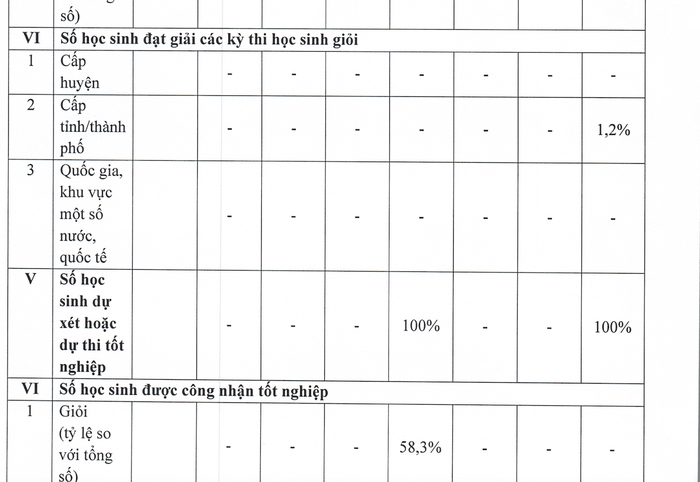 Thống kê về số lượng học sinh đạt giải trong các kỳ thi học sinh giỏi của Trường THCS &amp; THPT Thái Bình cho thấy, tỷ lệ học sinh đạt giải rất ít. Ảnh chụp màn hình