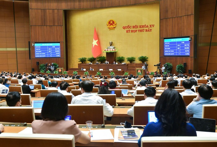 Quốc hội tiến hành biểu quyết thông qua Luật Thủ đô (sửa đổi) bằng hình thức biểu quyết điện tử. Ảnh: quochoi.vn. 280620240854-z5580999724991_8e410e17c9cb8a14937b08dccbb29f9b.jpg