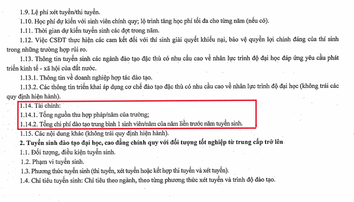Yêu cầu thông tin về tài chính tại mục 1, chương II, phụ lục III, Thông tư 08/2022/TT-BGDĐT. Ảnh: Chụp màn hình Screenshot 2024-05-29 111259.png