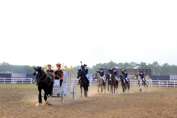 Trong sự kiện ra mắt, Vinpearl Horse Academy Vũ Yên mang đến màn trình diễn ngựa phong cách Hoàng gia. Su kien Vu Yen_Anh 3.JPG