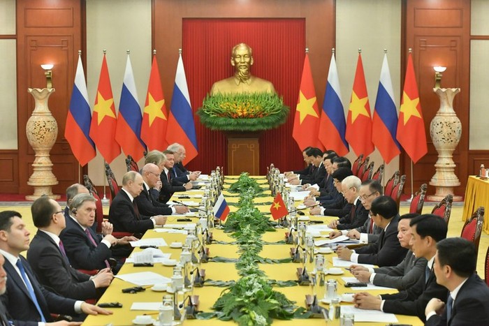 Tổng Bí thư Nguyễn Phú Trọng đã hội đàm với Tổng thống Vladimir Putin tại Trụ sở Trung ương Đảng. Ảnh: VGP/Nhật Bắc Tổng Bí thư Nguyễn Phú Trọng đã hội đàm với Tổng thống Vladimir Putin tại Trụ sở Trung ương Đảng. Ảnh: VGP/Nhật Bắc