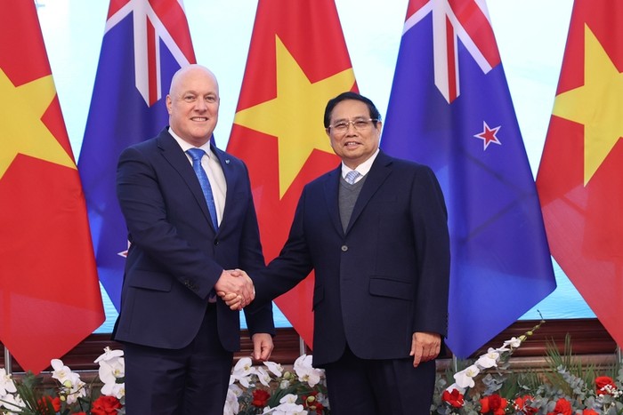 Thủ tướng Phạm Minh Chính và Thủ tướng New Zealand Christopher Luxon. Ảnh: VGP/Nhật Bắc