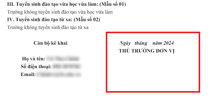 Đề án tuyển sinh năm 2024 của Trường Đại học FPT không có chữ ký và dấu của thủ trưởng đơn vị. (Ảnh chụp màn hình) FPT-6.png