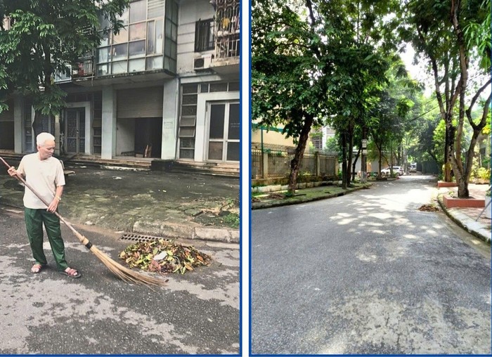 Ông Hoàng Liên An cần mẫn dọn dẹp cho những nẻo đường quanh khu nhà sạch sẽ. Ảnh: Tác giả cung cấp anh 1.jpg