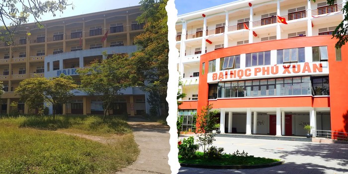 Diện mạo Trường Đại học Phú Xuân trước và sau năm 2018. Ảnh: PXUni 7832a1dc3f669938c077.jpg
