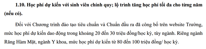 Học phí năm học 2024 - 2025 của Trường Đại học Văn Lang. Ảnh chụp màn hình.