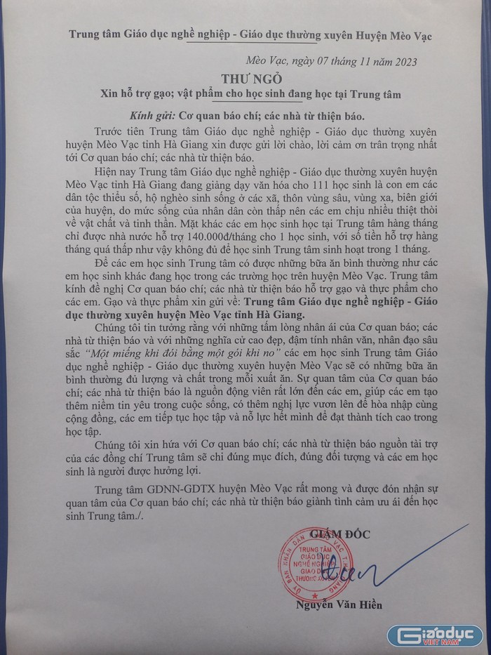 Thầy Hiền gửi Thư ngỏ đến các cơ quan đơn vị và mạnh thường quân. (Ảnh: NT)