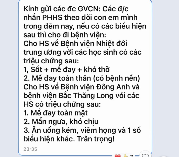 Một tin nhắn được gửi cho các giáo viên chủ nhiệm (Ảnh: Độc giả cung cấp) z5306803422479_7c1f1d9f26b6279ee302da9ac9b5191d.jpg