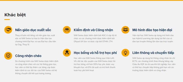 Theo giới thiệu, SIWI Swiss là Viện đào tạo chương trình Đại học và sau Đại học đầu tiên tại Zug, Thụy Sĩ. Được kiểm định bởi ASIC ở cấp độ tổ chức và các chương trình được kiểm định bởi Ofqual UK Gov và được cấp bởi OTHM, CTH. Về yêu cầu đầu vào, có yêu cầu tiếng Anh đạt tối thiểu khung năng lực CEFR (Common European Framework of Reference) ở mức B2 hoặc tương đương; IELTS 5.5; Nói và viết phải đạt từ 5.5 hoặc tương đương.