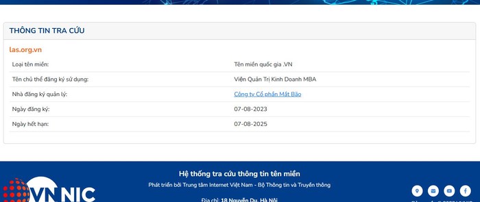 Thông tin về chủ thể sử dụng trang web las.org.vn