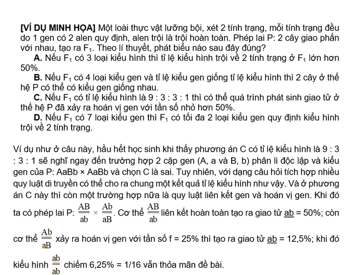 Thầy Nguyễn Duy Khánh phân tích ví dụ minh họa với đề thi môn Sinh học. Ảnh: NVCC Vi du de thi mon sinh 2.png