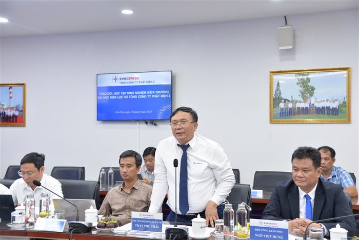 Ông Trần Phú Thái - Chủ tịch Hội đồng quản trị Tổng công ty Phát điện 2 phát biểu tại buổi làm việc. Ảnh: NTCC. Ông Trần Phú Thái - Chủ tịch Hội đồng quản trị Tổng công ty Phát điện 2 phát biểu tại buổi làm việc. Ảnh: NTCC.