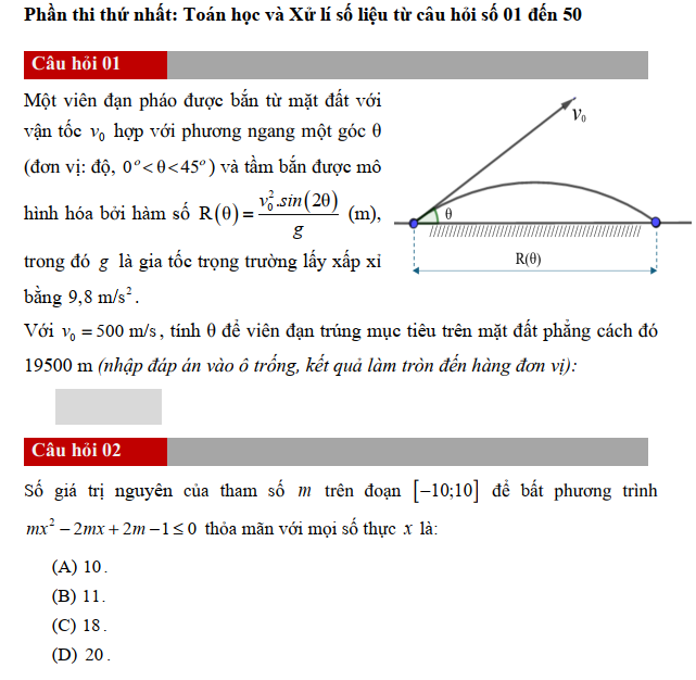 Một số câu hỏi trong phần thi thứ nhất (Toán học và xử lí số liệu/Tư duy định lượng) của đề thi tham khảo kỳ thi đánh giá năng lực học sinh phổ thông năm 2025 Đại học Quốc gia Hà Nội. Ảnh: Chụp màn hình. Screenshot 2024-08-09 111500.png