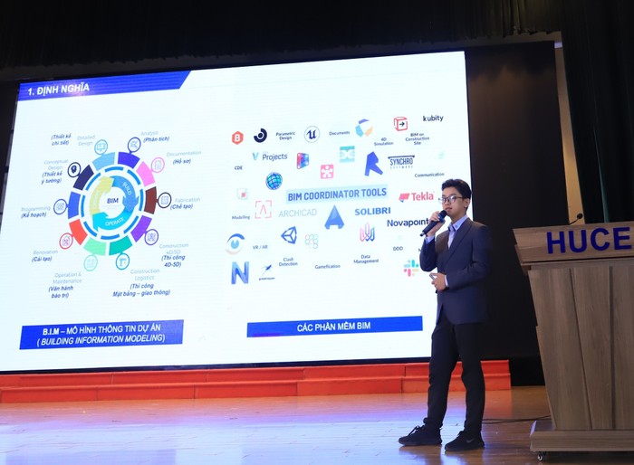 Tại Hội thảo Technical Day, bài thuyết trình với chủ đề "Ứng dụng BIM trong thi công" do ông Thới Văn Hội - Phó Ban BIM, Công ty Cổ phần Đầu tư Xây dựng Newtecons chia sẻ. Ảnh: HUCE. 497446969_1122244866594212_5286929222523504733_n.jpg