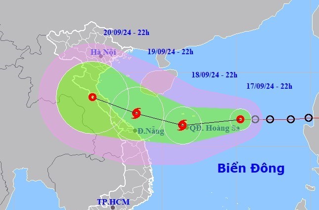 Dự báo vị trí và đường đi của bão số 4. Ảnh: Báo Chính phủ. bao1-17265913074131079175402.jpg