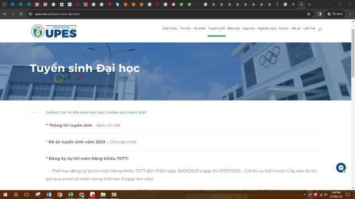Ảnh chụp màn hình mục Tuyển sinh trên website Trường Đại học Sư phạm Thể dục Thể thao Thành phố Hồ Chí Minh. Screenshot_1.jpg