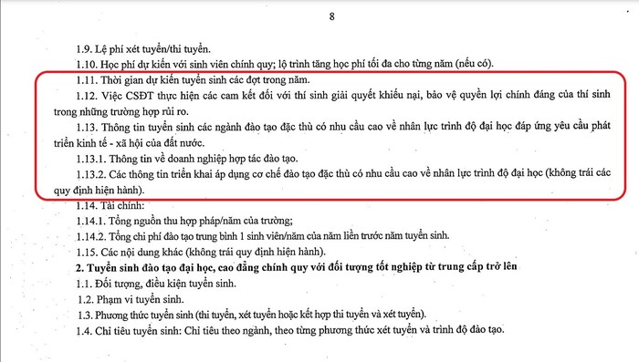 Các mục (khoanh đỏ) cần được nêu theo quy định tại Phụ lục III, mục II về Tuyển sinh đại học chính quy của Thông tư 08/2022/TT-BGDĐT nhưng trong đề án tuyển sinh năm 2024 của Trường Đại học Ngoại thương không thấy kê khai Screenshot_36.1.jpg