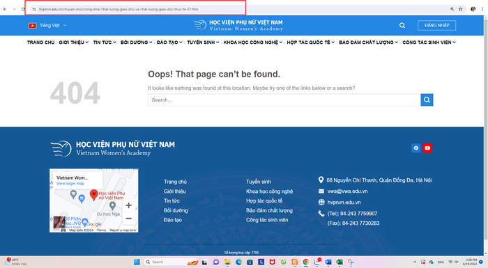 Ảnh chụp màn hình khi phóng viên truy cập theo đường link công khai việc làm của sinh viên sau khi tốt nghiệp theo Đề án tuyển sinh 2024 của Học viện Phụ nữ Việt Nam (Ảnh chụp màn hình ngày 25/6/2024) 21.9.png